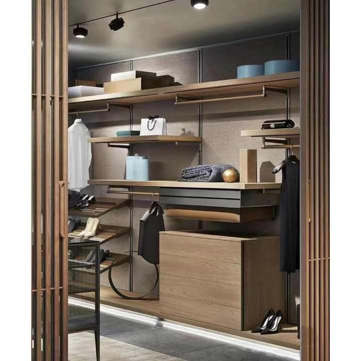Classic Design Open Wardrobe System Aluminum Framed With LED Light Wall Mounted Open Closet ...