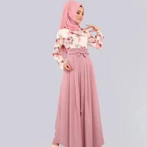 Fashion Luxury Color Women Flower Printed Maxi Dresses And Long Hijab Sets Lady Muslim Prayer Abaya