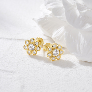 CANNER 18K Sunflower Inlaid 5A Cubic Zirconia <b>Stud</b> <b>Earrings</b> Jewelry S925 Sterling Silver Small Flower <b>Earrings</b> for Women <b>Girls</b> - Product Image 2