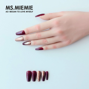 Ms.Miemie – Lot de 24 faux <span class=keywords><strong>ongles</strong></span> réutilisables en ABS, longs, forme cercueil, à presser, vente en gros, couleur unie <span class=keywords><strong>rouge</strong></span> ombré avec paillettes - Product Image 3