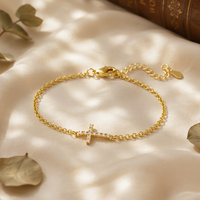 Bracelet croix en zircone plaqué or étanche, hypoallergénique, avec rallonge de chaîne et fermoir mousqueton, pour cadeau de bijoux religieux chrétien