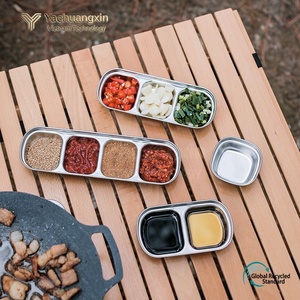 Stainless Steel Rectangular 3-Compartment <b>Dipping</b> Dish for Sauce Serving - Product Image 5