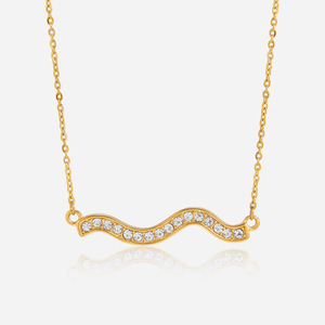 Collar con colgante de diamantes de imitación con geometría ondulada, engaste pavé en tono dorado para mujer, joyería de regalo para el tiempo libre - Product Image 1