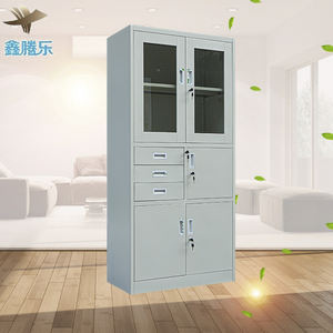 モダンな3引き出しスチールファイリングキャビネットガラスドア金属収納 & 内部安全キャビン多機能オフィスファイルオーガナイザー - Product Image 3