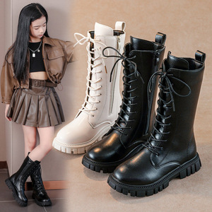 Nouvelles bottes hautes taille 27-37, style britannique, bottes princesse en cuir PU pour petite fille - Product Image 5