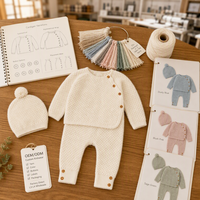 Ensemble bébé personnalisé OEM 100% coton tricot nid d'abeille, pull, leggings, bonnet pompon festonné, 3 pièces unisexe, vente en gros, couleur crème