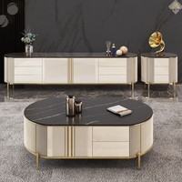 Meubles de salon de luxe Fourniture directe d'usine Table basse minimaliste ovale en pierre frittée en acier inoxydable
