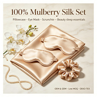 Ensemble de luxe personnalisé en soie tissée 100 %, comprenant un masque de sommeil moderne, une taie d'oreiller et un drap de lit, dans une boîte cadeau