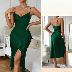 Vestido de noche halter sexy con cuello columpio y volantes para mujer, nueva colección de moda - Product Image 5