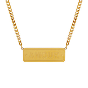 Collier pendentif carré simple en acier inoxydable plaqué or avec inscription <span class=keywords><strong>AMOUR</strong></span>, style punk hip-hop - Product Image 1