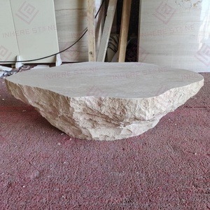 Tavolino da Caffè da Interno <span class=keywords><strong>in</strong></span> <span class=keywords><strong>Travertino</strong></span> Beige Naturale Blocco Solido <span class=keywords><strong>Tavolo</strong></span> da Tè Retrò per Soggiorno - Product Image 4