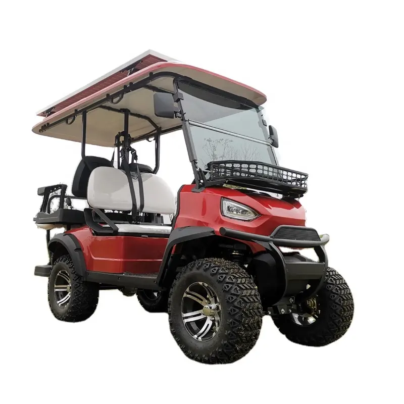 Beliebteste Solar panel rote Farbe 72v 5KW/7KW Lithium batterie betriebene 4-Sitzer elektrische Golf Buggy Carts