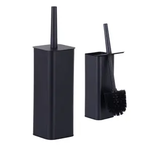 Bathroom Black 304 Stainless Steel Toilet Cleaning Brush With Holders Set Stand 2 Optional Silicone Brush Head TBS008