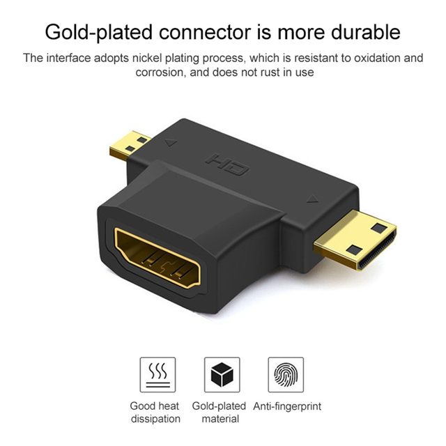 HDMI-compatible Plug Female to Mini HDMI-compatible/Micro HDMI-compatible Male Adapter for Digital Camera Tablet HDTV Splitter