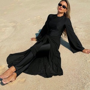 Nouvel ensemble de maillot de bain trois pièces <span class=keywords><strong>Ezan</strong></span> noir uni non tissé, protection solaire, sexy et style club, couvrant entièrement le corps, pour femme, style moyen-oriental - Product Image 3