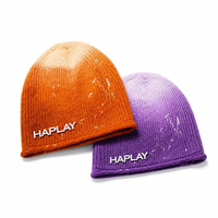 Casquette beanie unisexe en tricot côtelé avec logo personnalisé, broderie 3D, effet ombré, effet peinture éclaboussée, style streetwear Y2K, hip hop