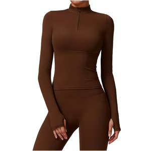 Chaqueta para correr de manga corta con media cremallera para mujer, LICRA elástica de cuatro vías/nailon, ropa deportiva cálida ajustada para Yoga de talla grande - Product Image 1