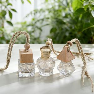 Wholesale High Quality Square Empty Air Freshener <b>Glass</b> <b>Bottle</b> Hanging Car Perfume <b>Bottle</b> <b>With</b> Wooden <b>Lid</b> - Product Image 2