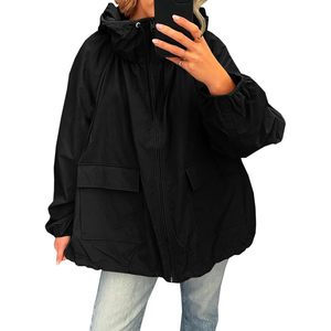 Veste à capuche légère surdimensionnée pour femmes, avec poches, coupe-vent d'extérieur, imperméable - Product Image 1