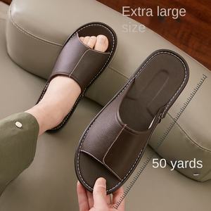 Chaussons d'été unisexe en cuir de vachette à bout ouvert, grande taille, respirants, antidérapants, avec semelle extérieure en PVC épaissie - Product Image 1