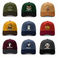 Casquette de baseball personnalisée en velours côtelé avec broderie animale, bicolore, visière incurvée, style Dad Hat, ajustable, streetwear, vente en gros, fournisseur OEM