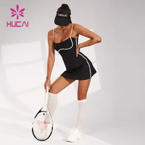 Benutzer definiertes Logo neues Design modische Kontrastst reifen Sport Tennis Wear Anzug Frauen Tennis kleid mit Shorts