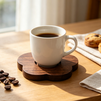 Sous-verre en bois écologique au design classique en forme de fleur, mignon et durable pour tasses à café et à thé