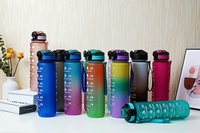 2022 portátil a prueba de fugas reutilizable minimalista deporte plástico gimnasio 1 litro motivacional 32oz boca ancha tritan botella de agua estética