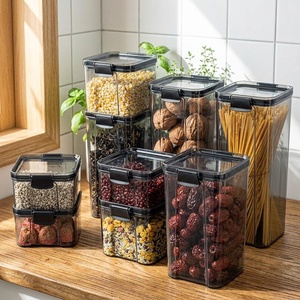 Contenitori da <span class=keywords><strong>cucina</strong></span> in plastica trasparente PET impilabili di alta qualità per l'organizzazione della dispensa, soluzione di stoccaggio modulare <span class=keywords><strong>salvaspazio</strong></span> - Product Image 1