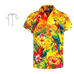 Chemise décontractée pour homme en polyester et élasthanne, à manches courtes, imprimé floral, respirante, style été, col rabattu, impression numérique ODM - Product Image 1