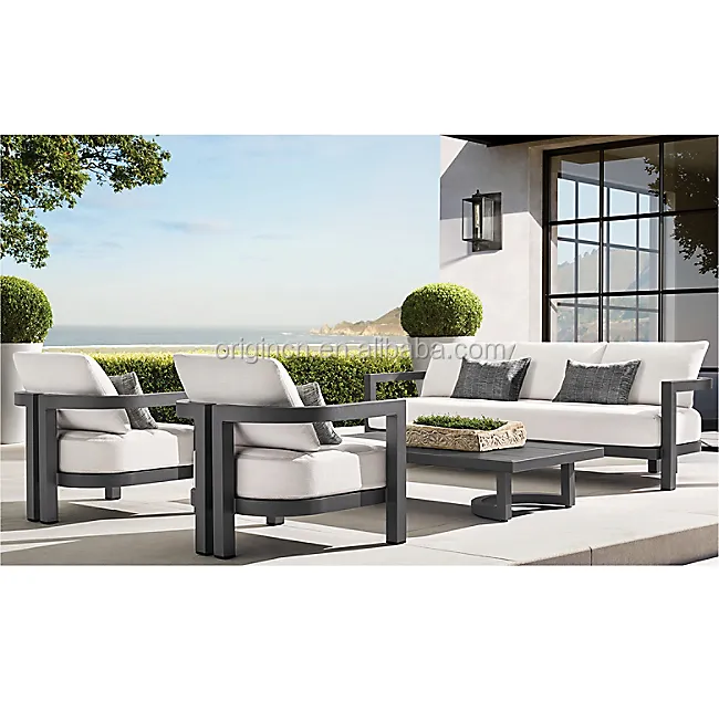 Pulver beschichtung 4 Stück T-Back Design Sofa garnitur rostfreie Aluminium-Gartenmöbel