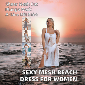 ชุดคลุมบิกินี่สำหรับผู้หญิง แบบชิ้นเดียว ผ้าตาข่ายโปร่งแสง ถักลายฉลุ ป้องกันรังสียูวี เป็นมิตรกับสิ่งแวดล้อม คอลึก เซ็กซี่ เหมาะสำหรับใส่ไปชายหาด - Product Image 2