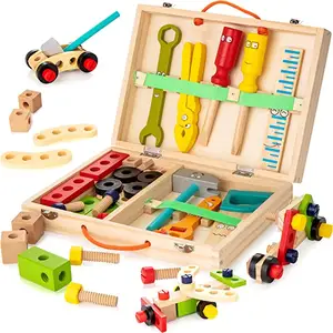 Kit d'outils en bois pour enfants, boîte à outils en bois pour améliorer les capacités pratiques des enfants, jouet en bois, boîte à outils mécanique, ensemble de bricolage cadeau pour enfants