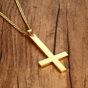 Collana da uomo gioielli satanici in acciaio inox con croce rovesciata - Product Image 2