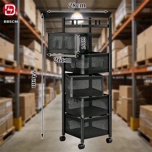 Chariot de <span class=keywords><strong>cuisine</strong></span> multifonctionnel mobile en métal, étagère de rangement rotative pour fruits et collations avec panier carré - Product Image 5