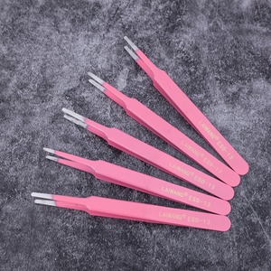 Pince à épiler de précision rose en acier inoxydable, faux cils, pointes courbées, pour journalisation, nail art, démontage et réparation, bord fin - Product Image 4