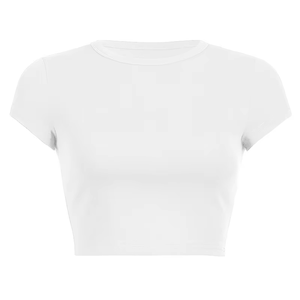 T-shirt da donna personalizzata in <span class=keywords><strong>cotone</strong></span>, estiva, casual, a maniche corte, girocollo, tinta unita, crop top, di alta qualità - Product Image 4