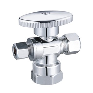 Grifo de latón cromado Olde Chrome Plated LF de 1/4 de vuelta con doble salida Comp X Compl X F1960 Angle - Product Image 3