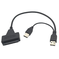 Cable Adaptador Convertidor Externo de Disco Duro de USB 2.0 Dual a SATA de 7+15 Pines a USB 2.0 para SSD/HDD de 2.5 Pulgadas para Portátil