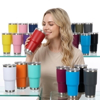 Gobelet isotherme personnalisable de 30 oz en acier inoxydable à double paroi avec couvercle, entièrement imprimé, revêtement poudré, pour voiture