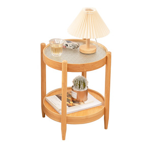 Round <b>Side</b> <b>Table</b> With <b>Glass</b> Top And Wood Frame For Living Room Sofa Coffee <b>Table</b> Storage Rack - Product Image 5