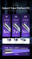 Ampoules LED UV de remplacement 365nm 395nm 7w 10w T8 Tube LED UVA pour la lutte antiparasitaire contre les insectes, les mouches et les moustiques