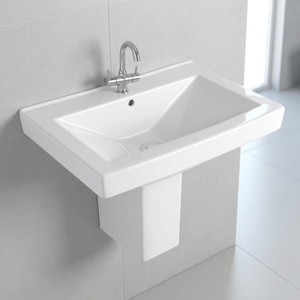 Juego de Lavabo con Pedestal Completo de Cerámica Premium Estilo Indio, Elegante Lavabo de Pie para Baño - Product Image 3