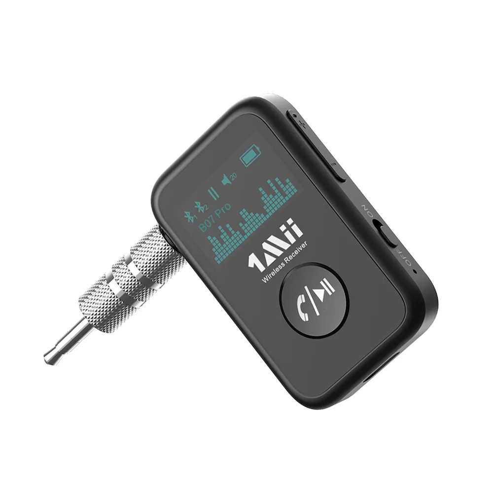 3.5mm Jack AUX Bluetooth Car Adapter with OLED Display Screen, aptX LL In-Car Bluetooth Audio Receiver