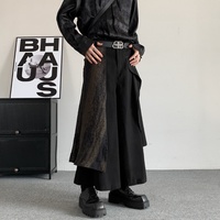 Culottes larges déstructurées pour hommes, patchwork irrégulier, coupe décontractée, pantalon long non en jean pour le streetwear