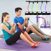 Corde de Résistance Multifonctionnelle à 4 Tubes Élastiques avec Pédalier pour Yoga, Étirement des Jambes et Entraînement Minceur