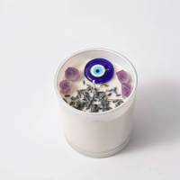 Bougie de soja personnalisable « Evil Eye » dans un pot en cristal bleu créatif avec arôme vanille-lavande pour les fêtes, Pâques, Diwali