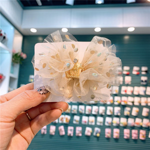Korean style children's mesh <b>bow</b> hair <b>clip</b>, girl's elegant crown hair <b>clip</b>, side bangs <b>clip</b>, floral hair accessory - Product Image 3