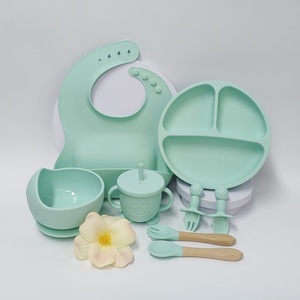 Ensemble de salle à manger pour bébé 8 en 1 Vaisselle en silicone avec assiette, bol, cuillère, fourchette, tasse à bec Ensemble d'ustensiles pour bébé - Product Image 2
