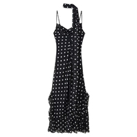 SHENZHU Nouvelle Robe Midi Vintage Femme Été 2025 Coupe Trapèze avec Foulard à Pois Couleur Contrastante et Bordure Feuille de Lotus 6880